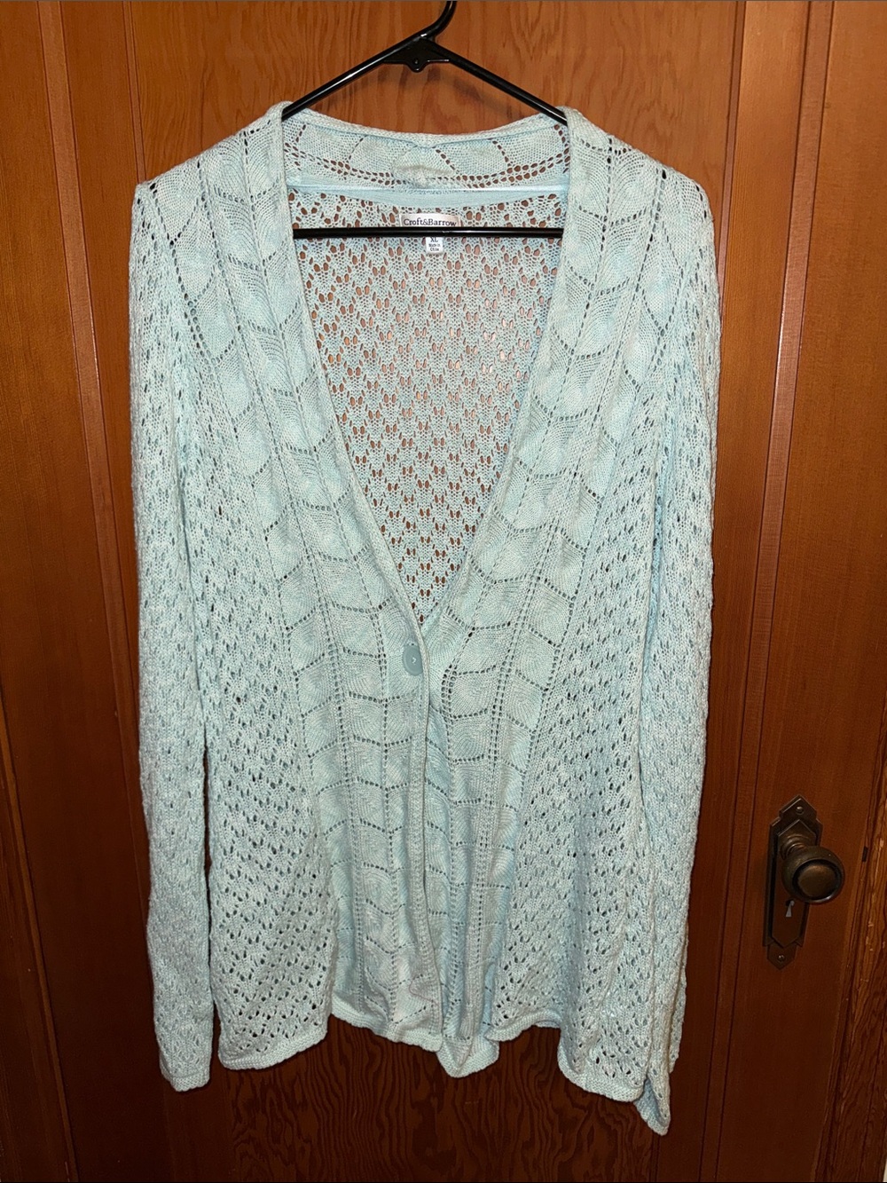 croft & barrow Light mint green  Open-Weave Button Cardiga
